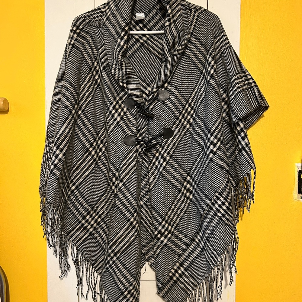 Black and White Plaid Poncho